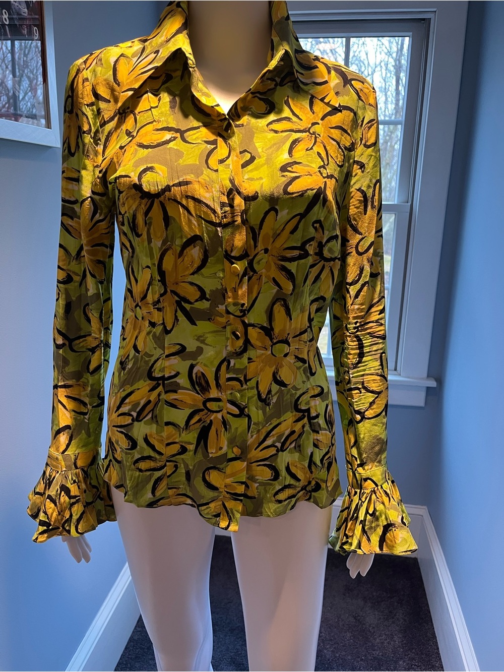 Michael Kors Lime Green and Yellow Florals runway blouse